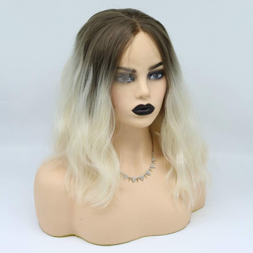 Shoulder Length Lace Front Wigs Short Bob Curly Wavy Wigs Pre Plucked Synthetic Heat Resistant Hair Natural Waves Daily Wigs for Women Cosplay (Brown Blonde Ombre)