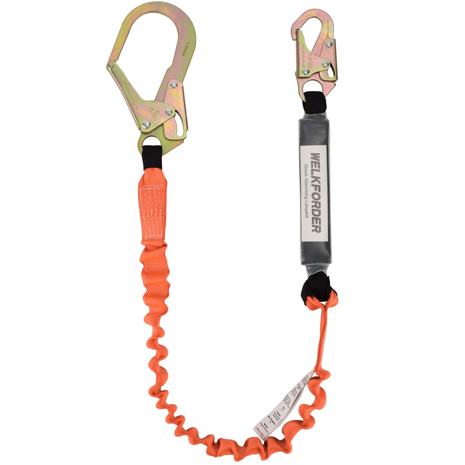 WELKFORDER Single Leg 6-Foot Fall Protection for Construction Shock Absorber Stretch Safety Lanyard with Snap & Rebar Hook Connectors ANSI Z359.13-2013 Complaint