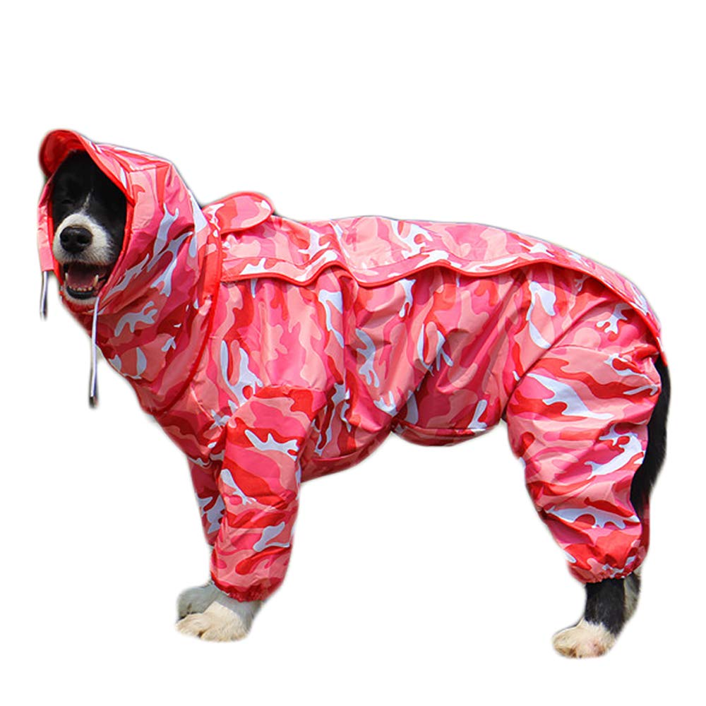 TFENG Dog Raincoat with Removable Hoodie, Outdoor Adjustable Drawstring, Magic Tape Waterproof Rain Jacket with Hood Collar Hole Camouflage Pink Size 12