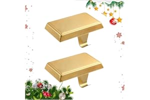 Guojanfon Christmas Stocking Holder Bases - Mantel Stocking Hangers Hanging Hooks for Fireplace Stand Hanger Holder Weighted Hangers for Xmas Holiday Decoration (2Pack Gold, 2)