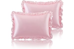 SiinvdaBZX Ruffled Standard Satin Pillowcase Set of 2, Blush Pink Silky Satin Pillow Cases for Women Ruffle Pillow Shams Covers Princess Room Decoration, with Envelope Closure