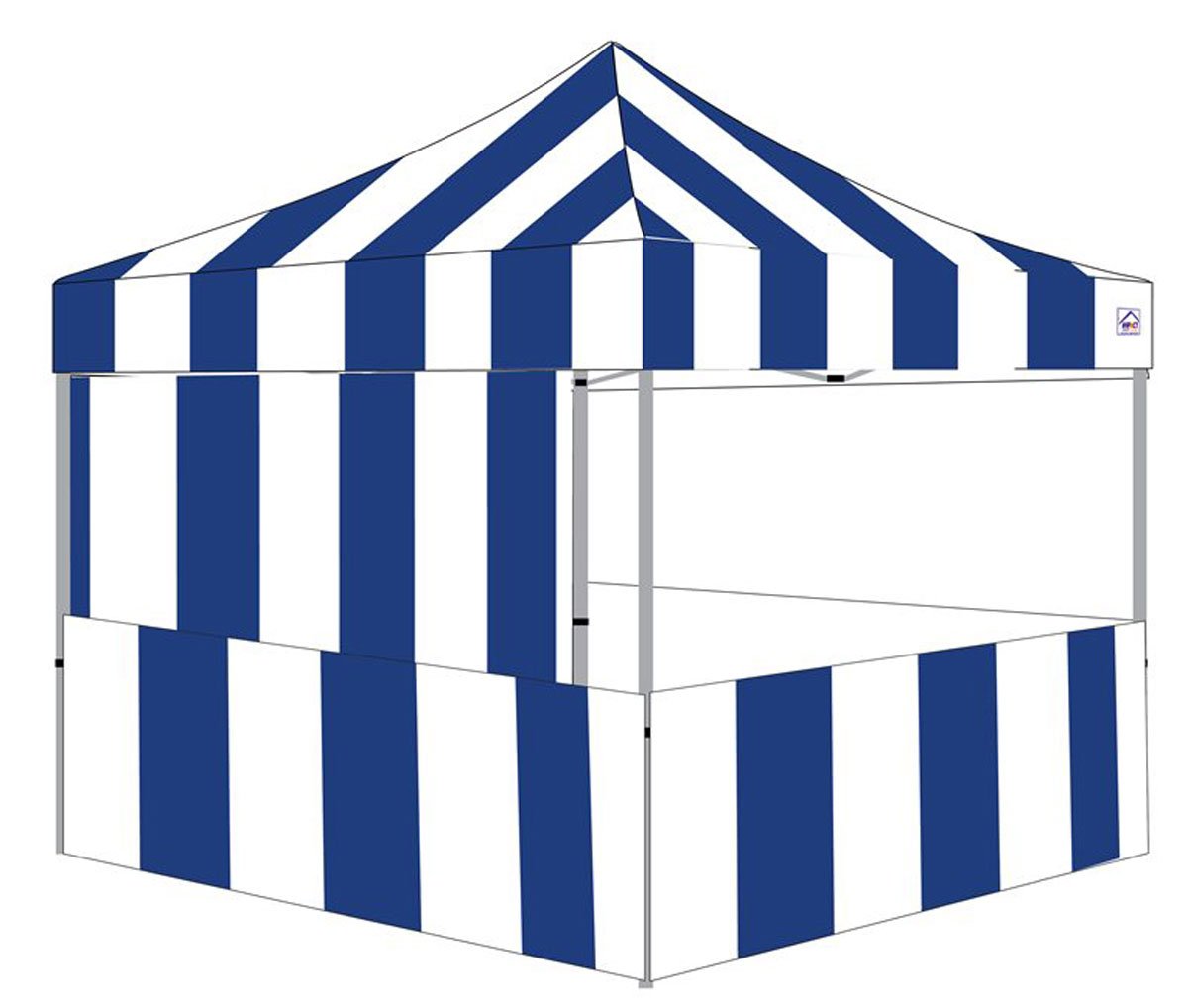 Photo 1 of Impact Canopy 10' x 10' Pop-Up Canopy Tent, Carnival Tent Kit with Powder-Coated Steel Frame, Sidewall, and Half Walls, Blue/White Stripe