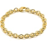 Dankadi 925 Sterling Silver Classic Round Cable Wire Link Bracelet Women Cuban Curb Oval Belcher Link Chain 5.9 to 9 in For Men 24k Gold Plated Cuff Jewelry Gift