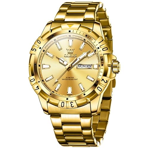 OLEVS Men's Watch, Big Face Gold Silver Tone Stainless Steel