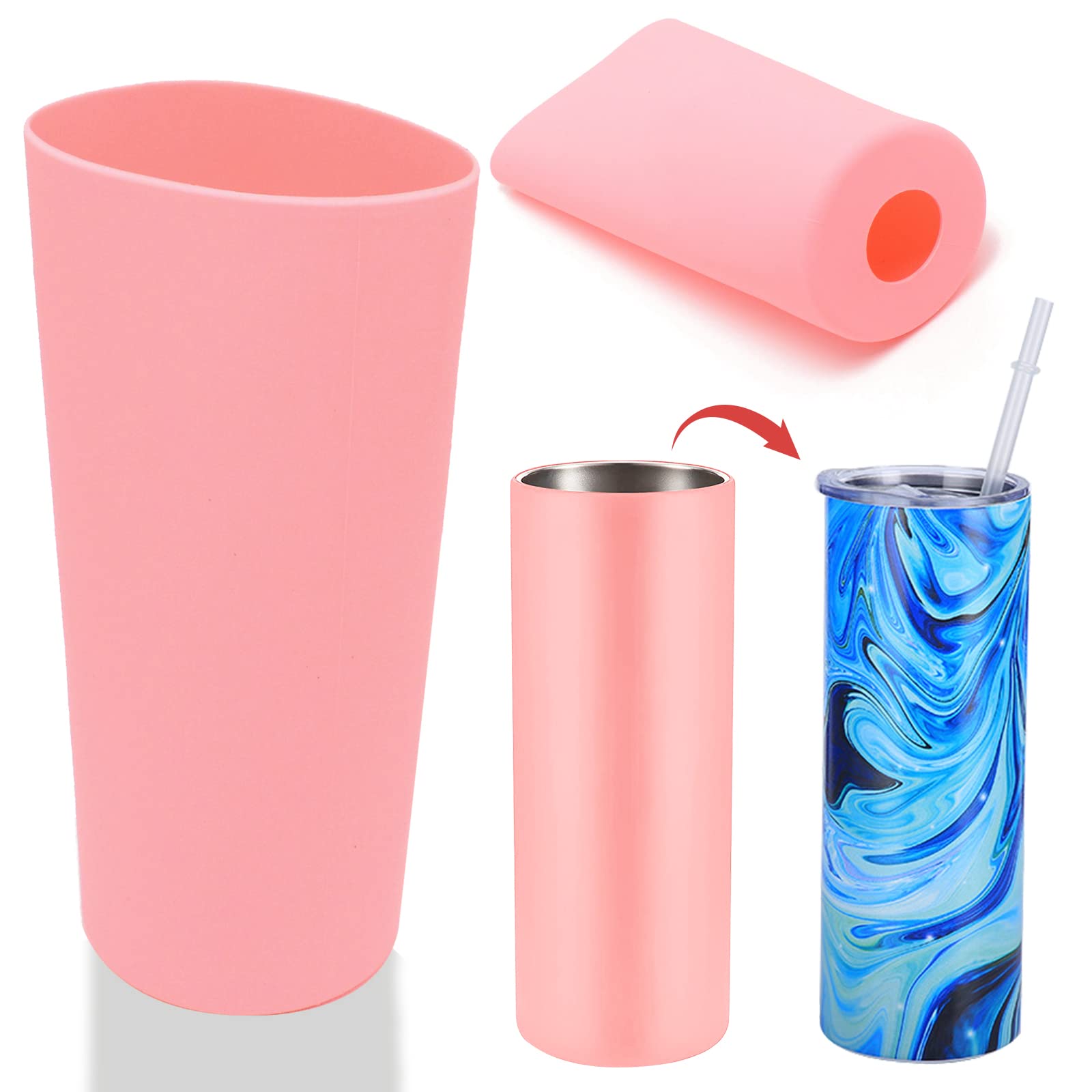 GORGECRAFT 2PCS Unseamed Silicone Wrap for Sublimation Tumblers 20oz Reusable Silicone Sublimation Sleeve Mug Clamp Sleeve Fixture for Full Wrap Tumbler Blanks Sublimation(Pink)