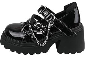 Womens Goth Platform Mary Janes Heels Buckle Chain Punk Cosplay Shoes with Ankle Strap for Retro and Edgy Daily Style