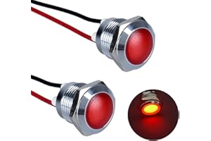 DMWD 2Pcs 12mm 12V-24V 20mA Metal Energy Saving LED Indicator Light Spherical Round Signal Lamp 0.47" Mounting Hole Waterproof with 15cm/5.91in. Wire for Car Truck Boat Red LED