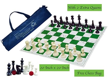 Paramount Dealz Professional Vinyl Chess Set Fide Standards with 2 Extra Queens/Chess Bag (20x 20, Green)