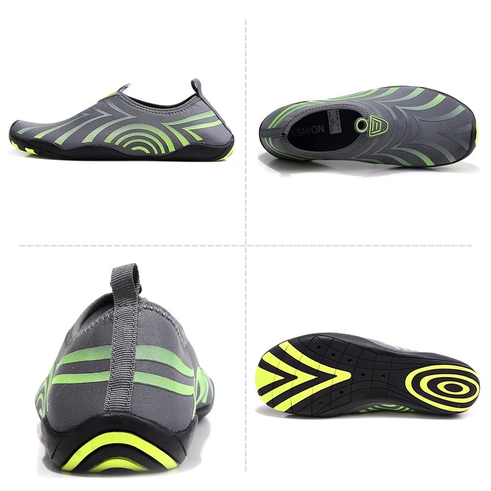 HOBIBEAR Men Quick Dry Slip-On Water Shoes Lightweight Barefoot Aqua Socks For Yoga Beach Pool Boating(Grey/Green,40)