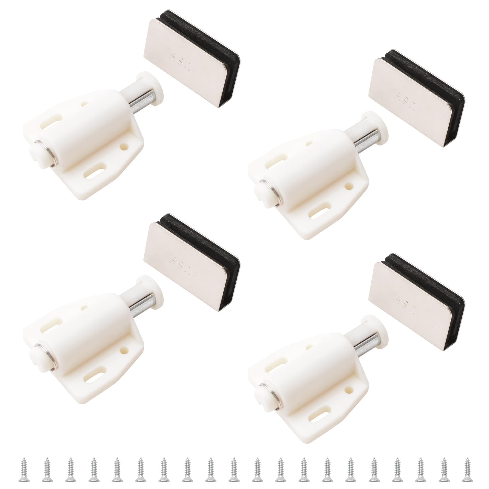 UFURMATE Glass Door Magnetic Catch Latch Closures, 4 Set Push Open Single Glass Door Magnetic Touch Latchs with Adjustable Cabinet Clamp, Fit for 3-6mm Free-Swinging Glass Door (Nickel Silver)