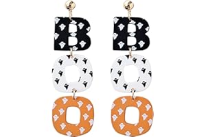 QOCAOFIG Halloween BOO Ghost Skull Earrings for Women, Gothic Dark Bat Dangle Earrings,Retro Acrylic Cute Lightweight Drop Dangle Earring Jewelry Gifts, Holiday Festive Cosplay Party Decorations Accessories