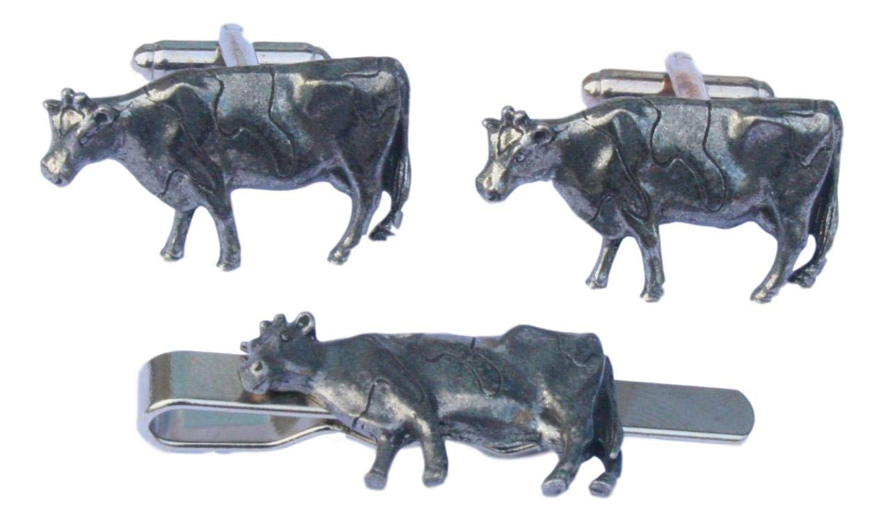Dairy Cow Cufflinks and Tie Bar Slide Farming Gift Set