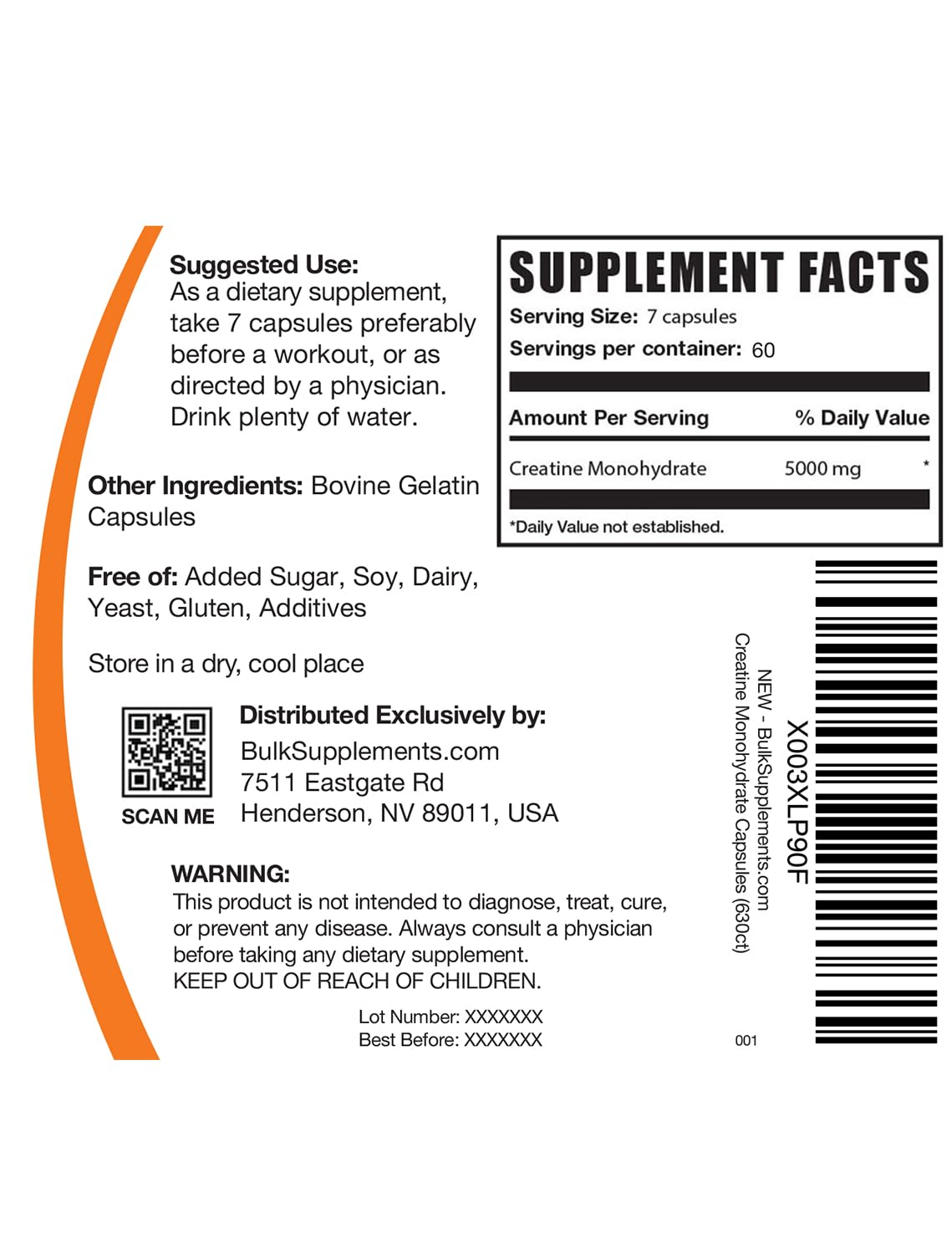 BulkSupplements com Creatine Monohydrate Capsules - Micronized Creatine Monohydrate, Creatine Pills - 7 Creatine Capsules per Serving, 5000mg, Gluten Free, 420 Capsules (Pack of 1)