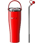 OTE 30OZ Tumbler with Handle, 316 Stainless Steel Water Bottle with Straw, 800ML Vacuum Insulated Bottle, Insulated Travel Mug, Tumbler Cup for Office or Home, Cup Holder Friendly, Keep Hot/Cold (Red)
