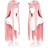 Soyusunny Long Pink Straight Cosplay Wig Costume Halloween Wigs for Women With Headband