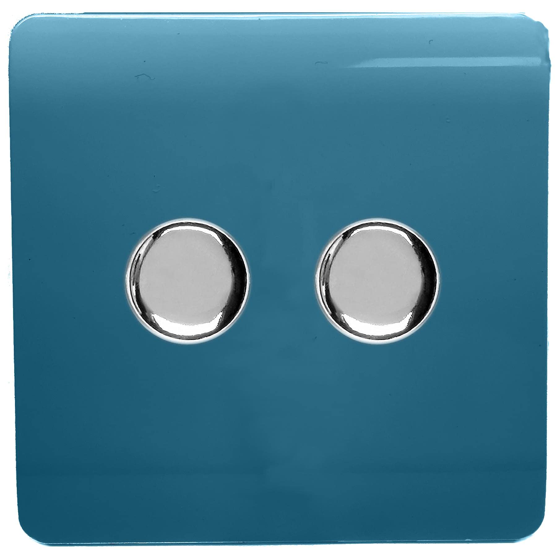 Trendi Artistic Modern Glossy Tactile 2 Gang 2 Way 120w LED Dimmer Switch Ocean Blue