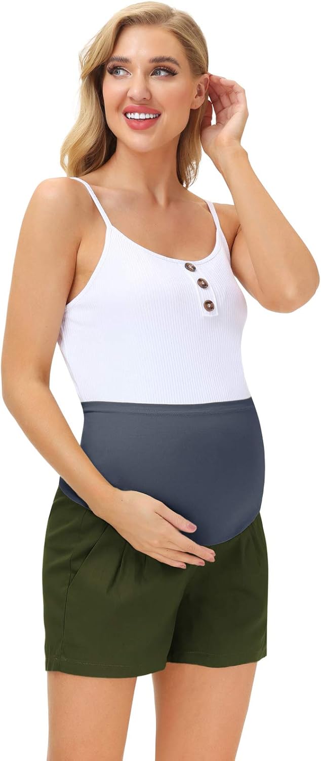 Women Maternity Casual Loose Shorts Cotton Over The Belly Elastic Waist Shorts at  Women’s Clothing store