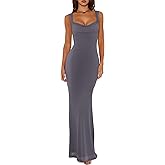 REORIA Women's Summer Cowl Neck Mesh Sleeveless Tank Dress Sexy Double Lined Bodycon Maxi Long Dresses