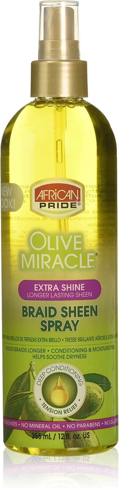 African Pride Braid Sheen Spray Extra Shine 355ml Olive Miracle Formula