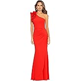 Xscape Womens Xscape Women's One-Shoulder, Floor-Length, Scuba Crepe Dress with Ruffle Detail (Reg and Petite)