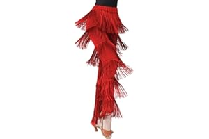 BK FASO Women Latin Dance Pants Tassels Fringe Ballroom Tango Salsa Elastic Waist Practice Performance Trousers