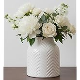 hjn White Vase for Flowers Ceramic Vase for Decor, Modern Decorative Vase, Vases for Your Kitchen/Office/Living Room/Bookshelf/Mantel - White Texture(Small)