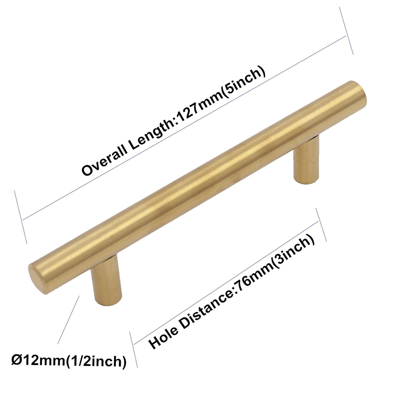 Goldenwarm 25pcs Brushed Brass Kitchen Hardware Handle 1/2