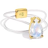 Moon Magic | Authentic Rainbow Moonstone Ring for women Floating Gemstone with Stretchy Invisible Band | 925 Sterling Silver, 18K Rose and Yellow Gold June Birthstone Rings for Women | Genuine Jewelry