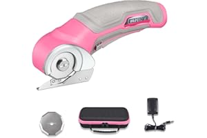 Wild Edge Cordless Electric Scissors for Women, 4V 2500mAh Pink Cardboard Cutter with Rapid Charger, Storage Bag, 2 Blades, Electric Box Cutter for Cardboard, Carpet, Plastic, Leather
