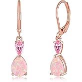 Lasidor Trendy Leverback Opal Dangle Drop Earrings 14K Gold Plated Teardrop Earrings for Women Birthstone Huggie Hoop Earrings for Girls Jewelry Christmas Gifts