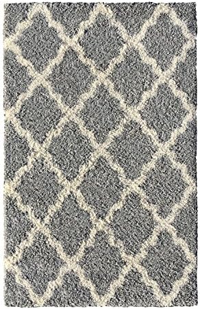 Shag Area Rug, Contemporary Trellis Design, Anti-Bacterial, Olefin Fiber, 39-Inch-by-60-Inch (3x5), Grey