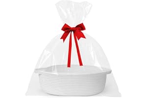 WILLITAT Small Baskets for Gifts Empty, 13"x 9"x 5" Woven Gift Basket with Bag and Ribbon, Cotton Rope Kids Dog Cat Toy Bin Box, Cute Baby Nursery Organizer, Decorative Storage with Handles (White)