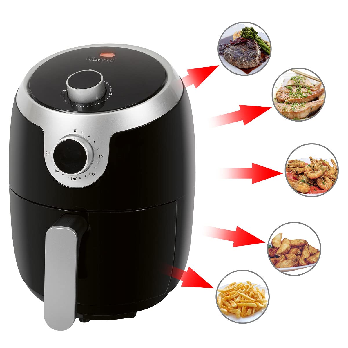 Clatronic Heißluftfritteuse mit 360° Air-Flow | Öl- und fettfreies Frittieren | Airfryer 80°C - 200°C | Heissluftfritteuse 2,5L | Air Fryer mit Abschaltautomatik & Überhitzungsschutz | FR 3816 H 5