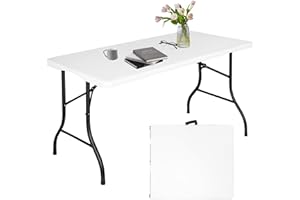 BBLIFE 5FT Half Folding Tables, Heavy Duty Foldable Table, Portable Tables for Dining Parties Card Picnic Camping, Multi-Functional Fold up Table for Outdoor, Indoor Events