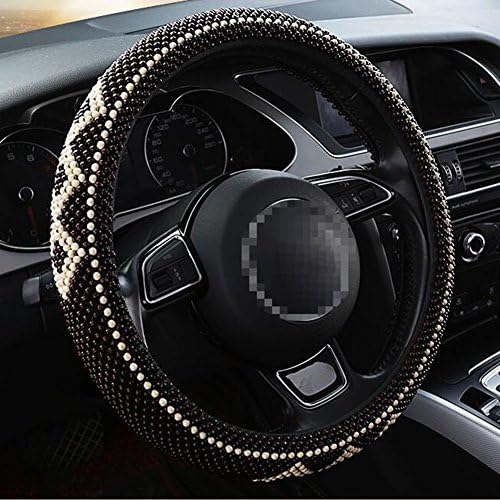 HUANZI Four Seasons Universal Handmade String Wooden Beads Steering wheel Cover Beads Handlebar Non-slip Breathable Car Accessories, D, 38cm
