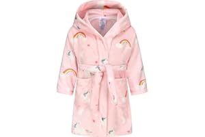 Tunoluker Boys Girls Robe Kids Flannel Hooded Bathrobe Sleepwear Pajamas Toddler Soft Plush Robes for Girls 2-16 Years