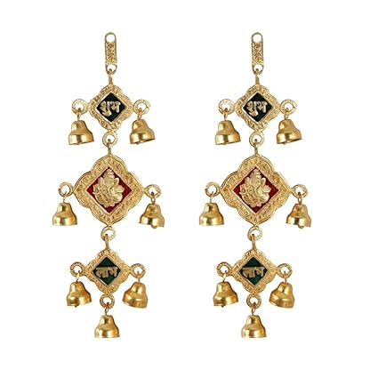 Door Hanging Pair in Metal Ganesha Motif with Bells by Handicrafts Paradise