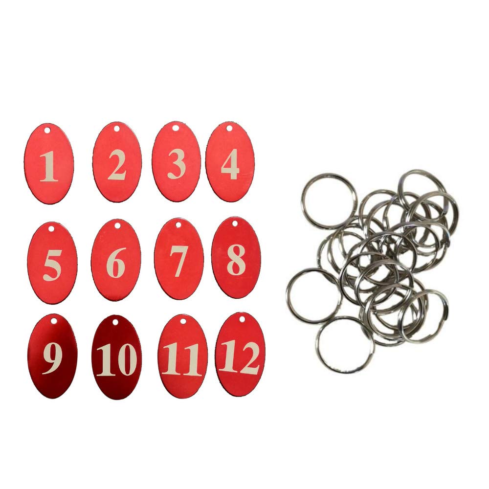 Sourcemall Aluminum Alloy Numbered Tags with Key Ring (Red, 1-100)