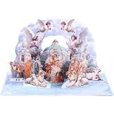 Tecculi Pop up Christmas Cards, 3D Holy Night Nativity, Religious Card for Holiday, Angel, Jesus Christ, Holy Family, Handcrafted Decoration, Merry Christmas Gift