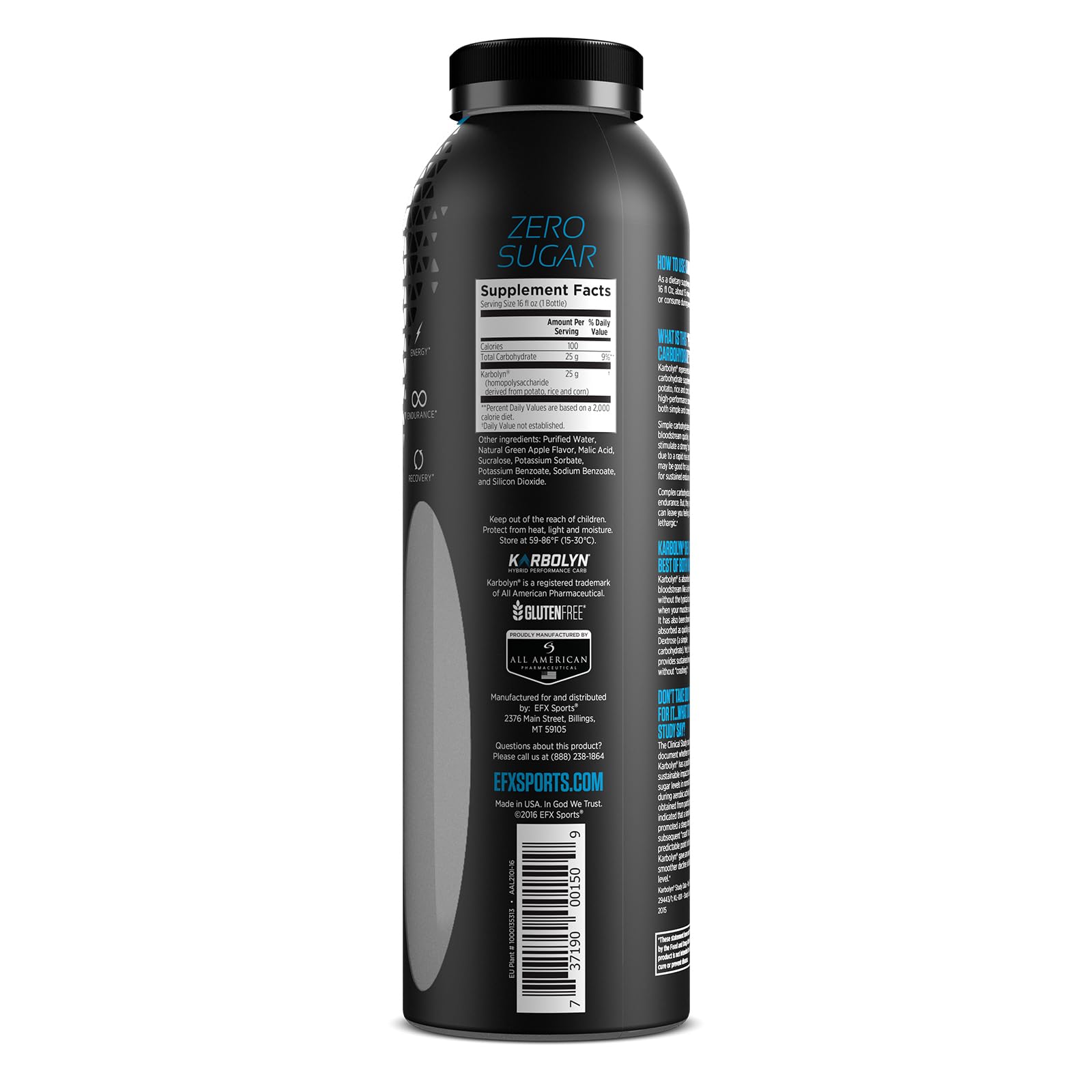 EFX Sports Karbolyn Fuel Drink | Pre, Intra, Post Workout Carbohydrate Drink | Carb Load, Sustained Energy | Stimulant & Sugar Free | 12 Pack (Green Apple)