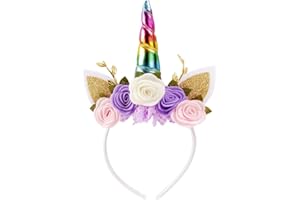 Nishine Unicorn Headband Nonwoven Flowers Cat Ears Pony Head Bands Tiara Glitter Horn