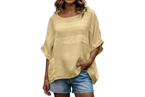 Women Summer Tops Loose Fit Casual Cotton Linen Tee Shirts with Pocket Soft Lightweight Crewneck Tunic Blouses