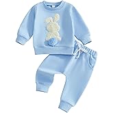 Kupretty Toddler Baby Girl Boy Easter Outfit Bunny Embroidery Crew Neck Sweatshirt + Solid Pants Set 6 12 18 24 Months 1T 2T
