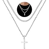 Yooblue Valentines Gifts for Him Teen Boys - Cross Necklace for Men, Gold Black Silver Mens Cross Necklaces Stainless Steel Cross Pendant Necklace Simple Jewelry Gifts Cross Chain Necklaces for Men