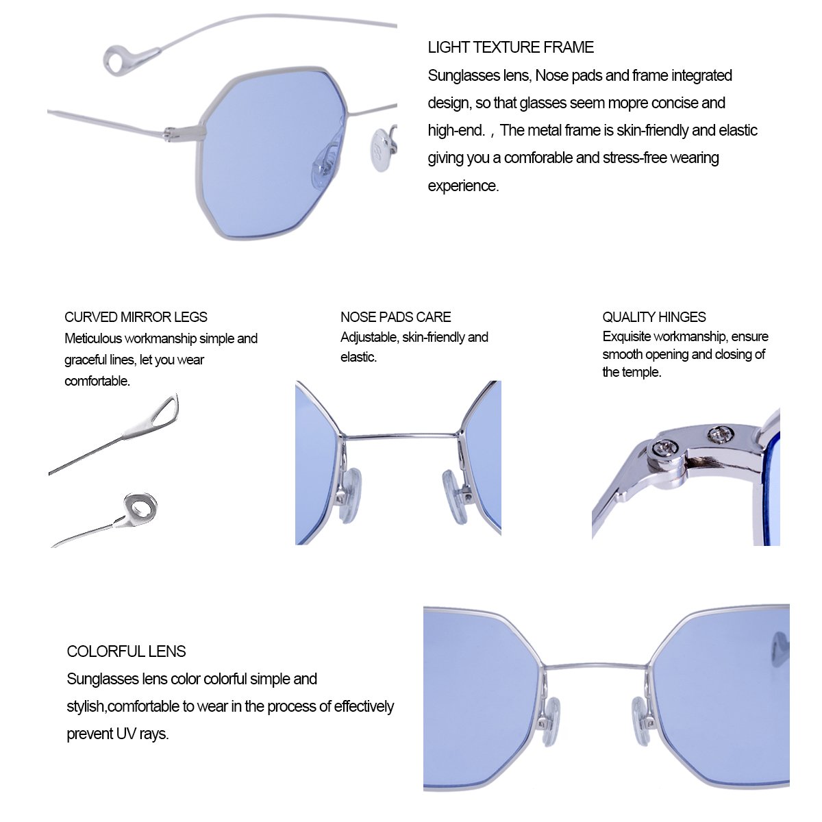 Sunglasses for women RAYSUN Small Metal Frame Asymmetry Temple Unisex Square Oval Non-polarized Sun Glasses