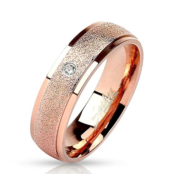 Bungsa® Rosegold Ring mit Stein Zirkonia Kristall sandoptik schmal Edelstahl Verlobung für Damen und Herren Größe 49-67 (Ring