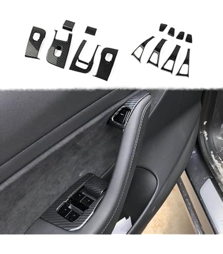 KUNIST Housse Levier De Direction Pour Tesla Model 3 & Y – Carbone Mat – Protection Clipser, ABS Costaud