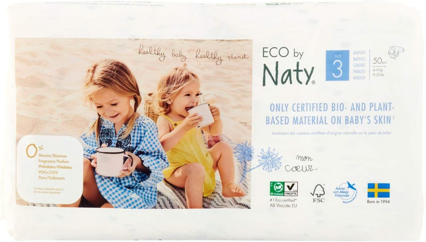 Eco by Naty Premium Disposable Diapers, Pack of 50, White, 50 Count (Pack of 1)