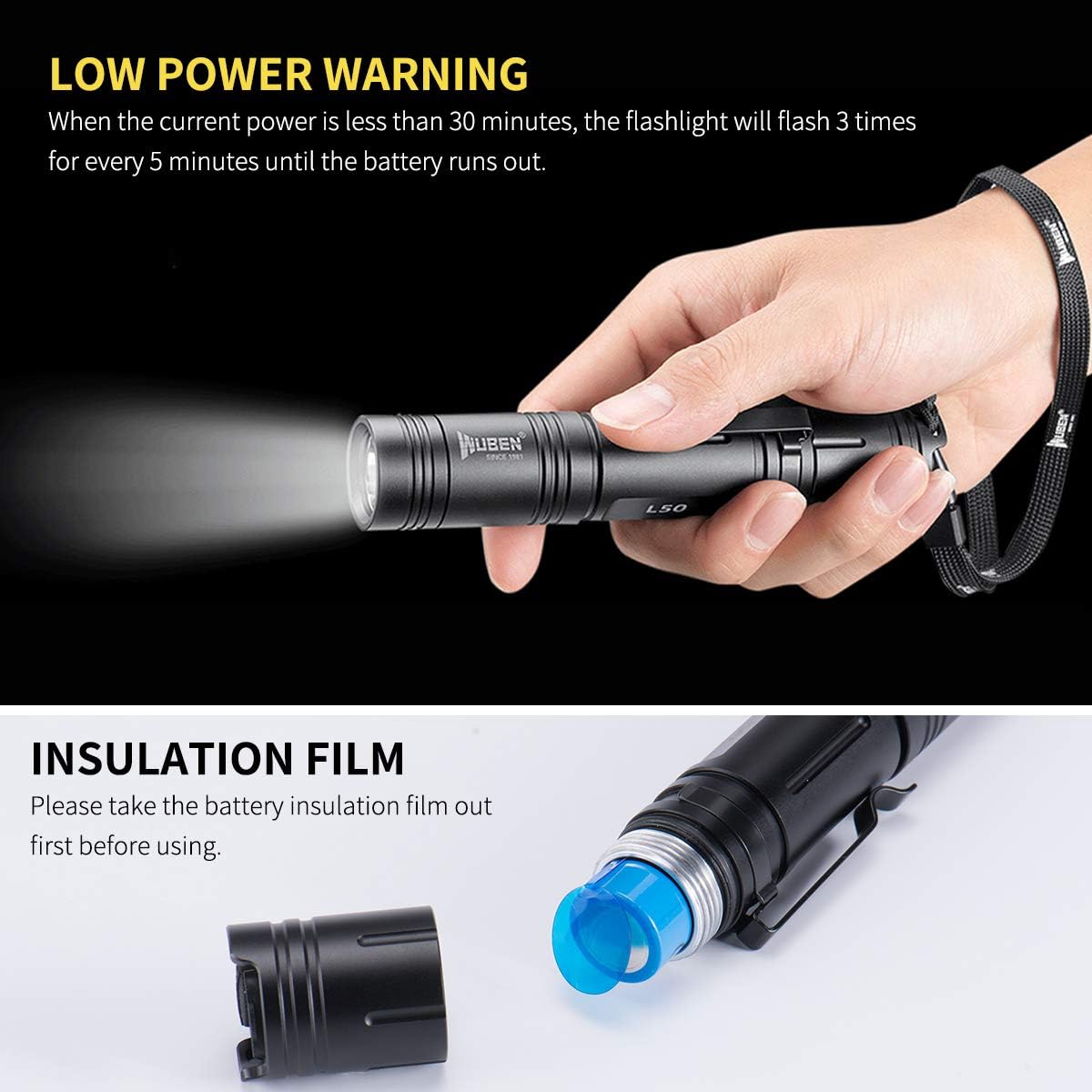 WUBEN 1200 Lumens LED Flashlight USB Rechargeable (18650 Battery Included) IP68 Waterproof Ultra Bright Tactical Flash light Torch 5 Lighting Modes for Outdoor Camping Hiking Cycling - - 