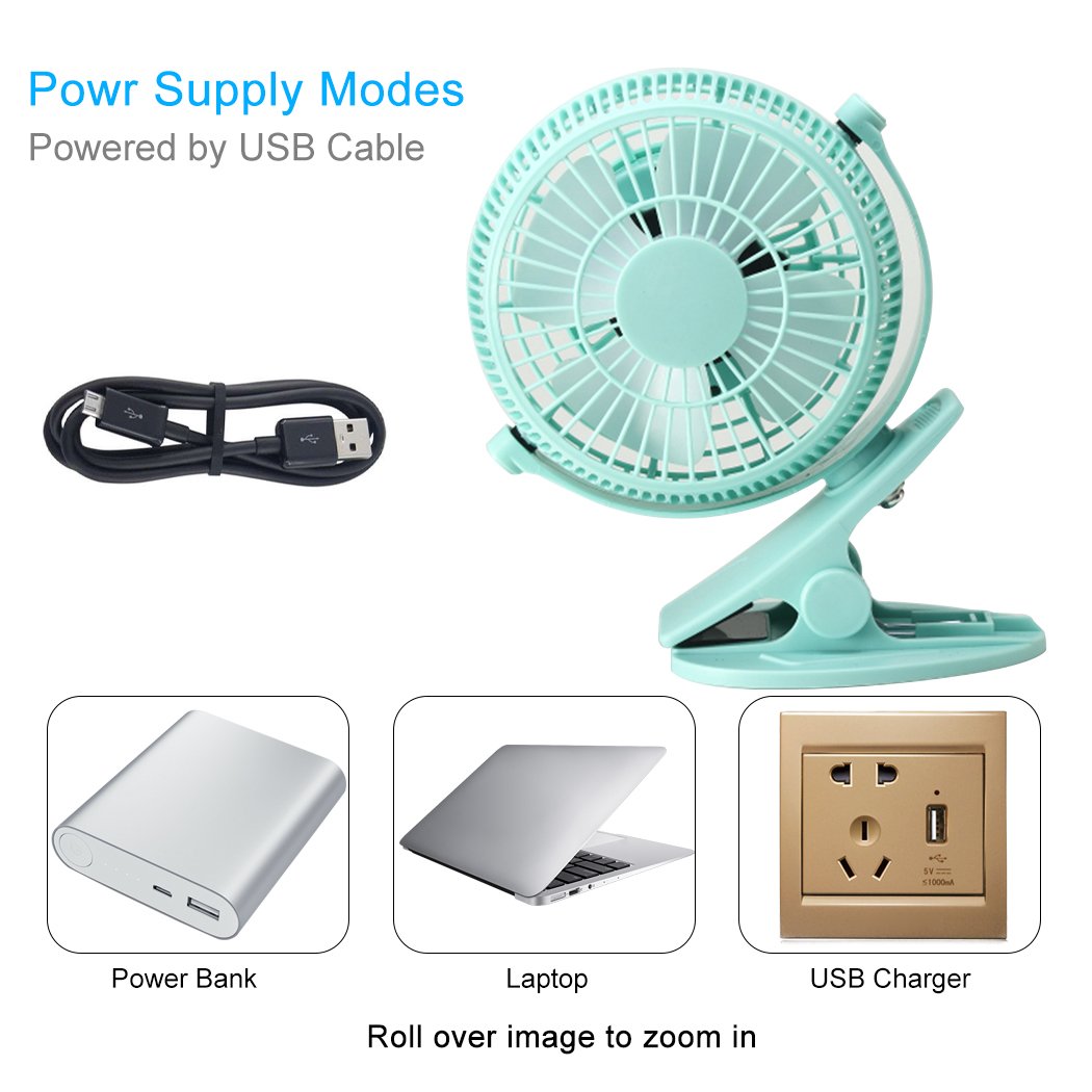 Mini Clip Fan , HANGRUI Mute personal fan with USB for Home Office Baby Stroller Laptop Study Table Gym Camping Tent , 360° rotation
